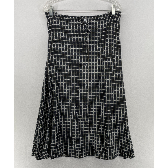 MAISON KITSUNE Skirt 36 A-Line Check Midi Button Front Viscose Black - Picture 1 of 12